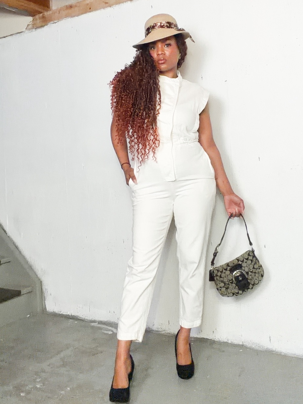 Zara White Cropped Sleeveless Jumpsuit, S